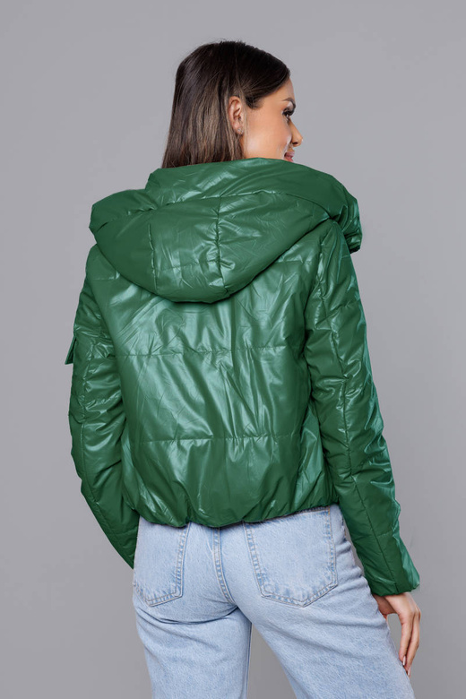 Zielona błyszcząca kurtka przejściowa na suwak