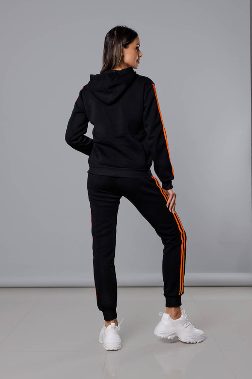 Czarno pomarańczowy dres komplet z kapturem z lampasami