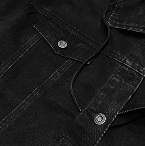 Kurtka jeansowa z dresowym kapturem czarna (pop5920-k)