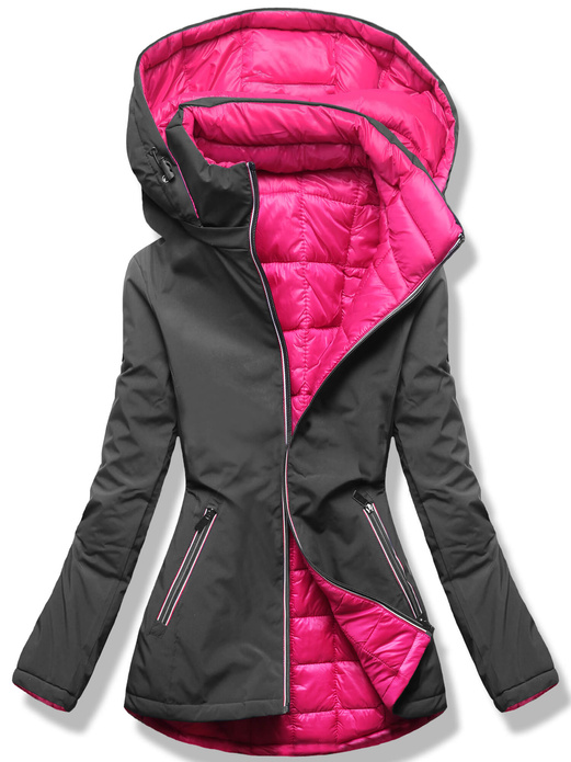 Szaro-różowa damska przejściowa kurtka dwustronna