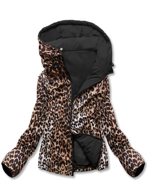 Czarna damska przejściowa kurtka panterka z kapturem