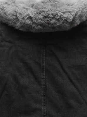 Czarna Szara jeansowa kapitalna damska kurtka ocieplana futerkiem