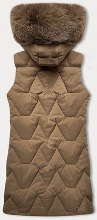 Ciemnobeżowy bezrękawnik kamizelka damska z kapturem