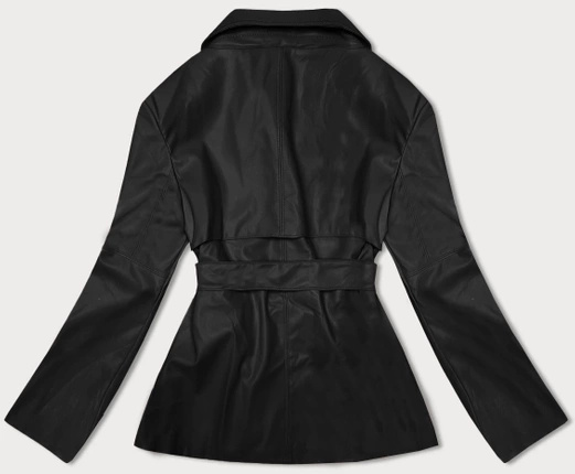 Czarny modny trencz eko skóra z paskiem