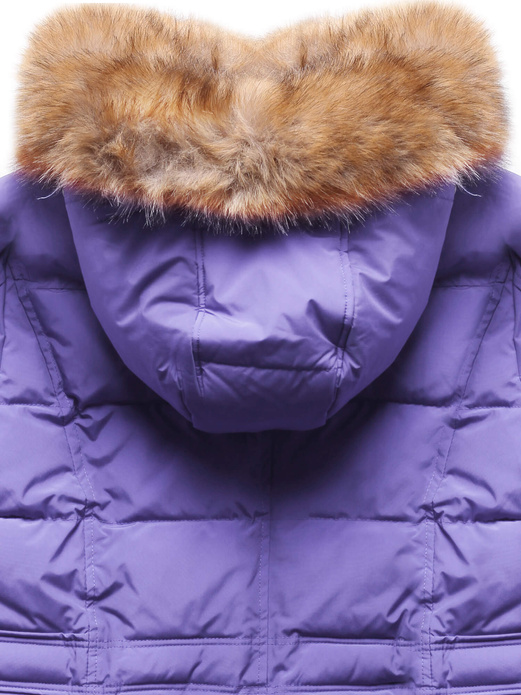 Lila zimowa genialna ocieplana zimowa kurtka płaszczyk z kapturem futerko