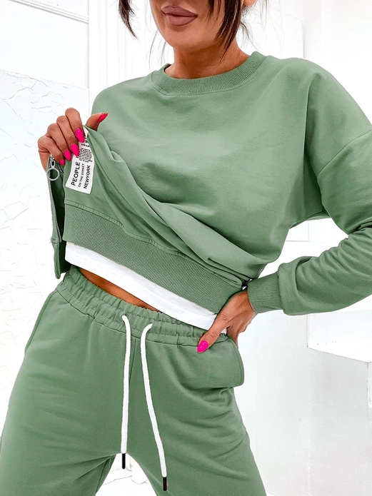 Beżowy damski gładki dres komplet