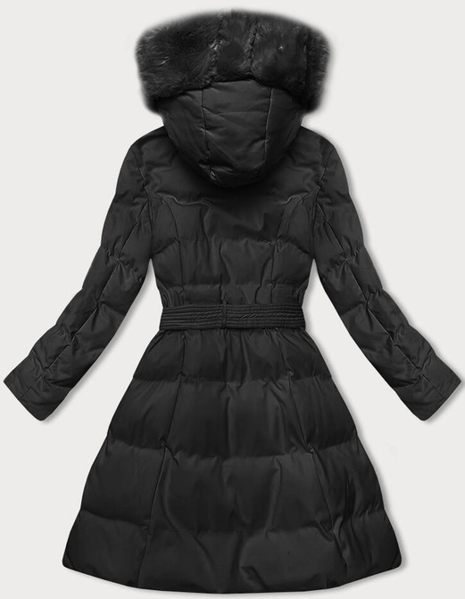 Czarny zimowy pikowany płaszczyk kurtka z futerkiem