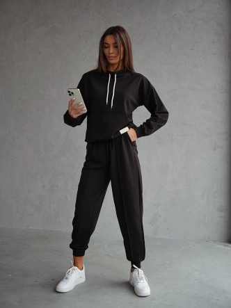 Czarny czaderski damski dres komplet bluza stójka spodnie