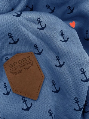 Niebieska  bluza damska z genialnym kołnierzem cała w kotwiczki