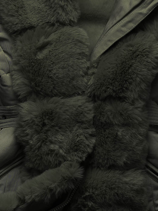 Zielona zimowa pikowana kurtka płaszczyk + futro