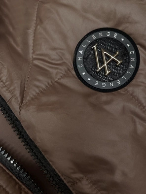 Ciemnobeżowy asymetryczny pikowany bezrękawnik kamizelka damska z kapturem