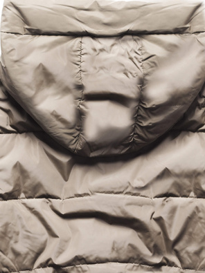 Beżowa kapitalna przejściowa kurtka damska z kapturem z motywem w kratkę