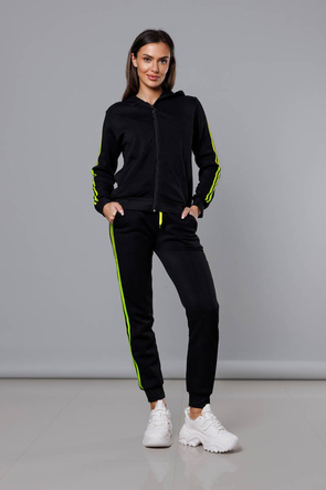 Czarno limonkowy dres komplet z kapturem  z lampasami