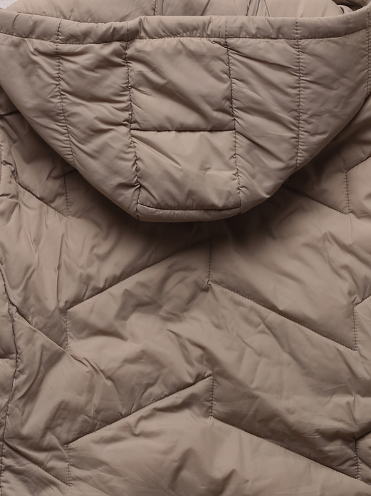 Ciemnobeżowa pikowana przejściowa kurtka z kapturem