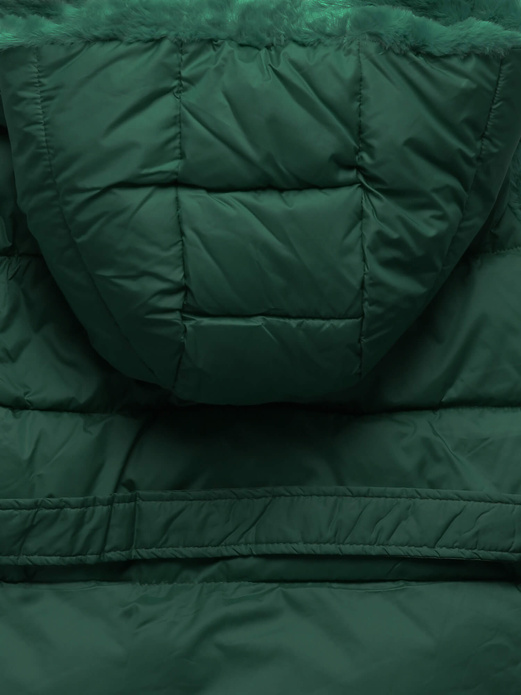 Zielony dwustronny damski pikowany bezrękawnik z kapturem na futrze