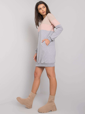 Beżowo różowo jasnoszara sportowa sukienka dresowa