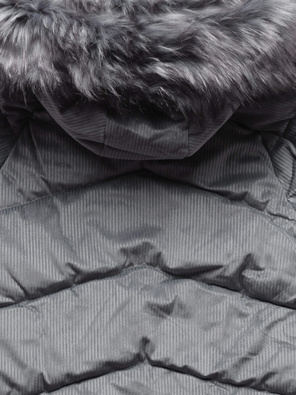 Szara sztruksowa długa zimowa kurtka z kapturem