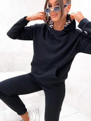 Czarny damski welurowy kapitalny gładki dres komplet 