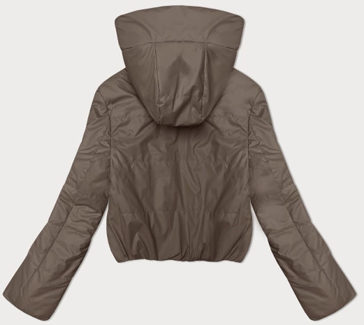 Ciemnobeżowa śliczna krótka modna pikowana kurtka damska z kapturem