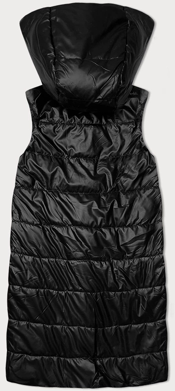 Czarny pikowany bezrękawnik kamizelka z kapturem stójka