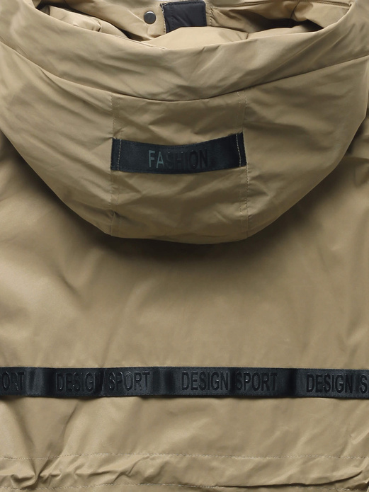 Karmelowa genialna damska przejściowa kurtka parka z kapturem