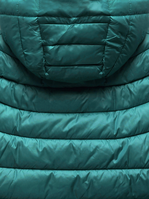 Morska zimowa kurtka pikowana z kapturem z długimi ściągaczami zapinana na suwak