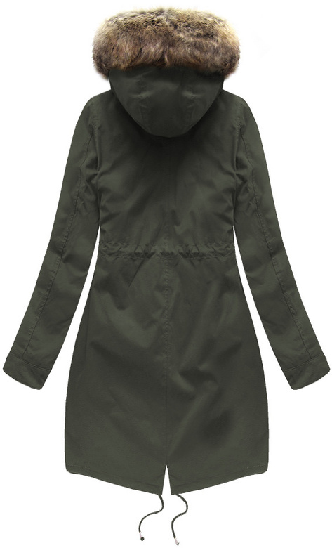 Ciemnozielona zimowa ciepła kurtka parka na futrze PLUSZIZE