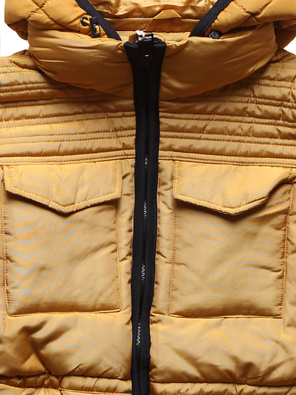 Żółta zimowa długa taliowana kurtka płaszczyk z kapturem