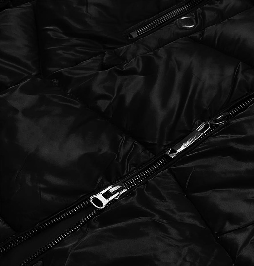 Czarna długa błyszcząca zimowa pikowana kurtka