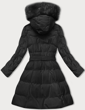 Czarny zimowy pikowany płaszczyk kurtka z futerkiem