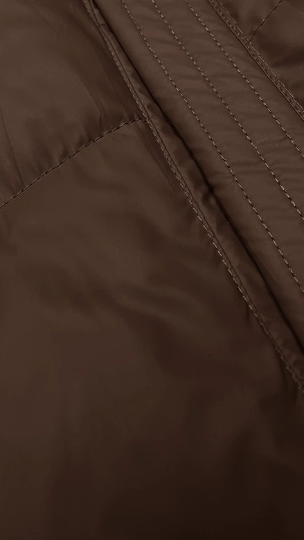 Brązowy genialny pikowany damski bezrękawnik kamizelka z kapturem PLUS SIZE