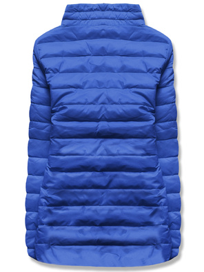 Niebieska lekko błyszcząca kurtka pikowana ze stójką