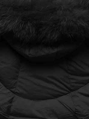 Czarna kurtka zimowy długi płaszcz z dużym kapturem  