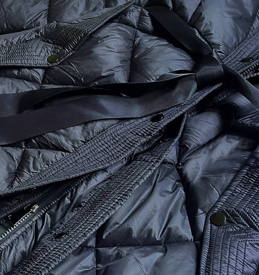 Granatowa długa pikowana puchowa kurtka płaszczyk z kapturem