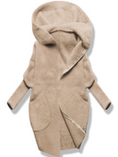 Beżowa damska narzutka alpaka z kapturem