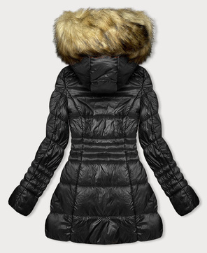 Czarny długi płaszczyk kurtka zimowa z kapturem