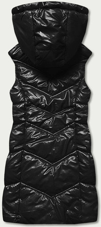 Czarny stylowy błyszczący pikowany bezrękawnik damski z kapturem