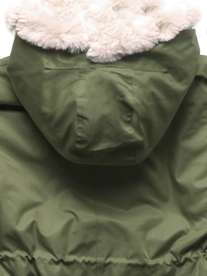 Oliwkowa ciepła kurtka parka na misiu z kapturem