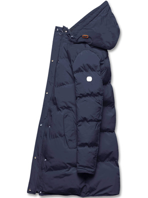 Granatowa długa pikowana zimowa kurtka płaszczyk na misiu z kapturem