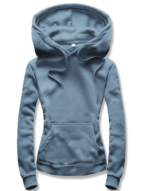 Szarobiebieska damska bluza dresowa z kapturem kangurka