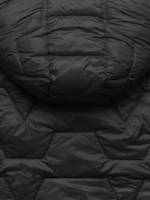 Czarny damski pikowany płaszcz zimowy z paskiem