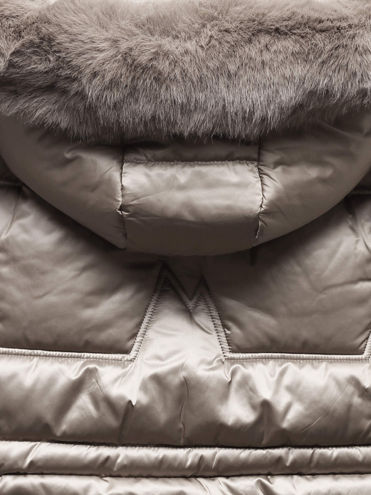 Bezowa fenomenalna zimowa damska kurtka ze ściągaczem