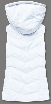 Biały puchowy pikowany bezrękawnik kamizelka z kapturem