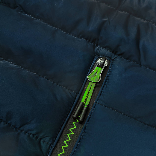 Granatowa twarzowa sportowa kurtka pikowana z kapturem