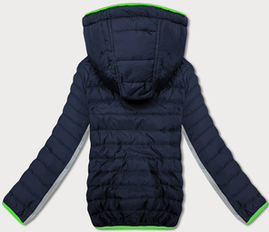 Granatowa sportowa pikowana kurtka z łączonych materiałów z kapturem