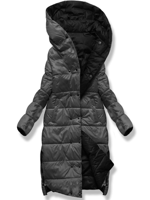 Czarno grafitowa damska kurtka pikowana z paskiem