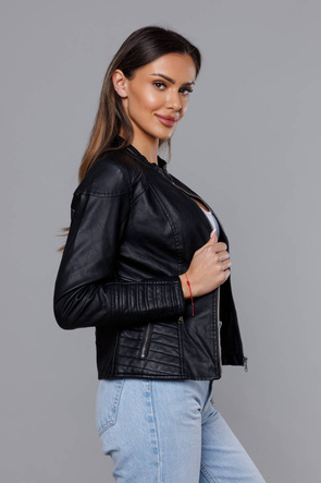 Czarna ramoneska kurtka ekoskóra ze stójką zapinana na suwak