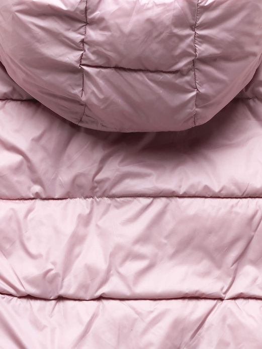 Grafitowo różowa dwustronna zimowa damska kurtka z kapturem i paskiem