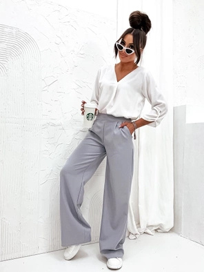 Szare eleganckie luźne spodnie damskie