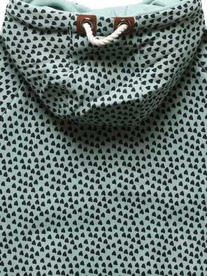 Szarozielona zapinana na suwak damska bluza z kapturem w serduszka